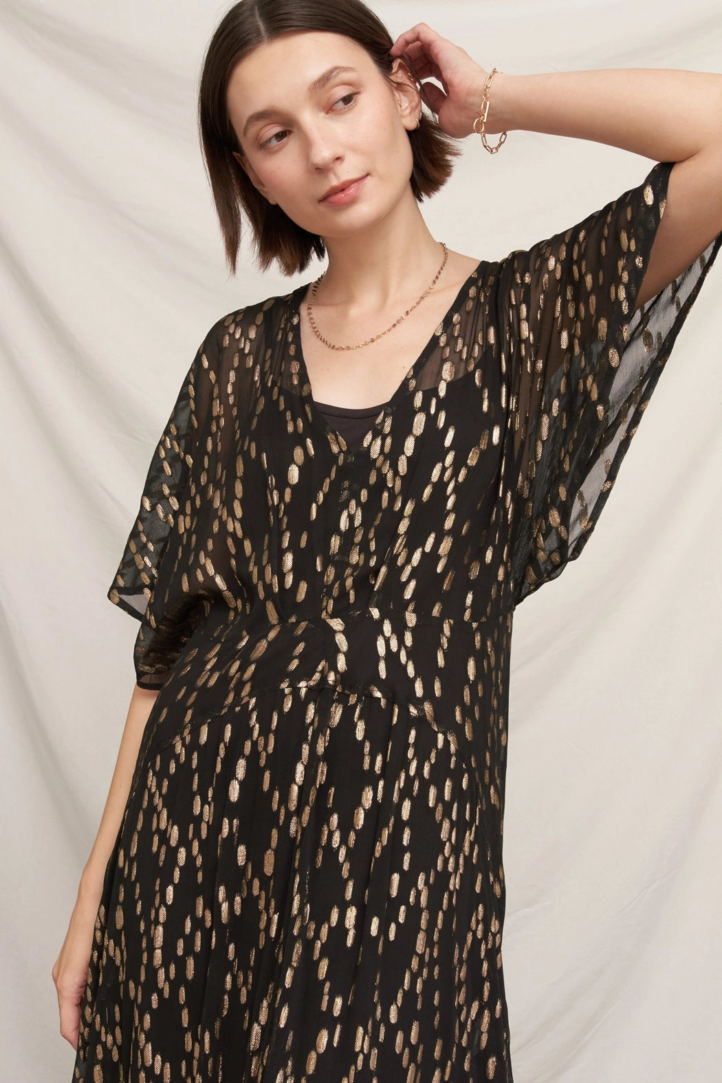 Gold Sequin Kimono Sleeve Maxi Dress