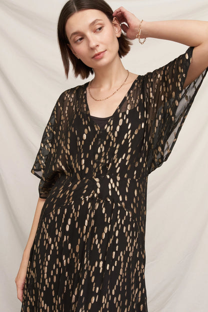 Gold Sequin Kimono Sleeve Maxi Dress