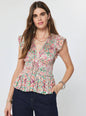 Printed Pleated Peplum V-neck Blouse
