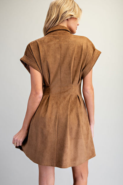 Belted Suede Button Down Dress