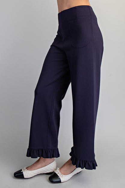 Straight Leg Ruffled Hem Pants