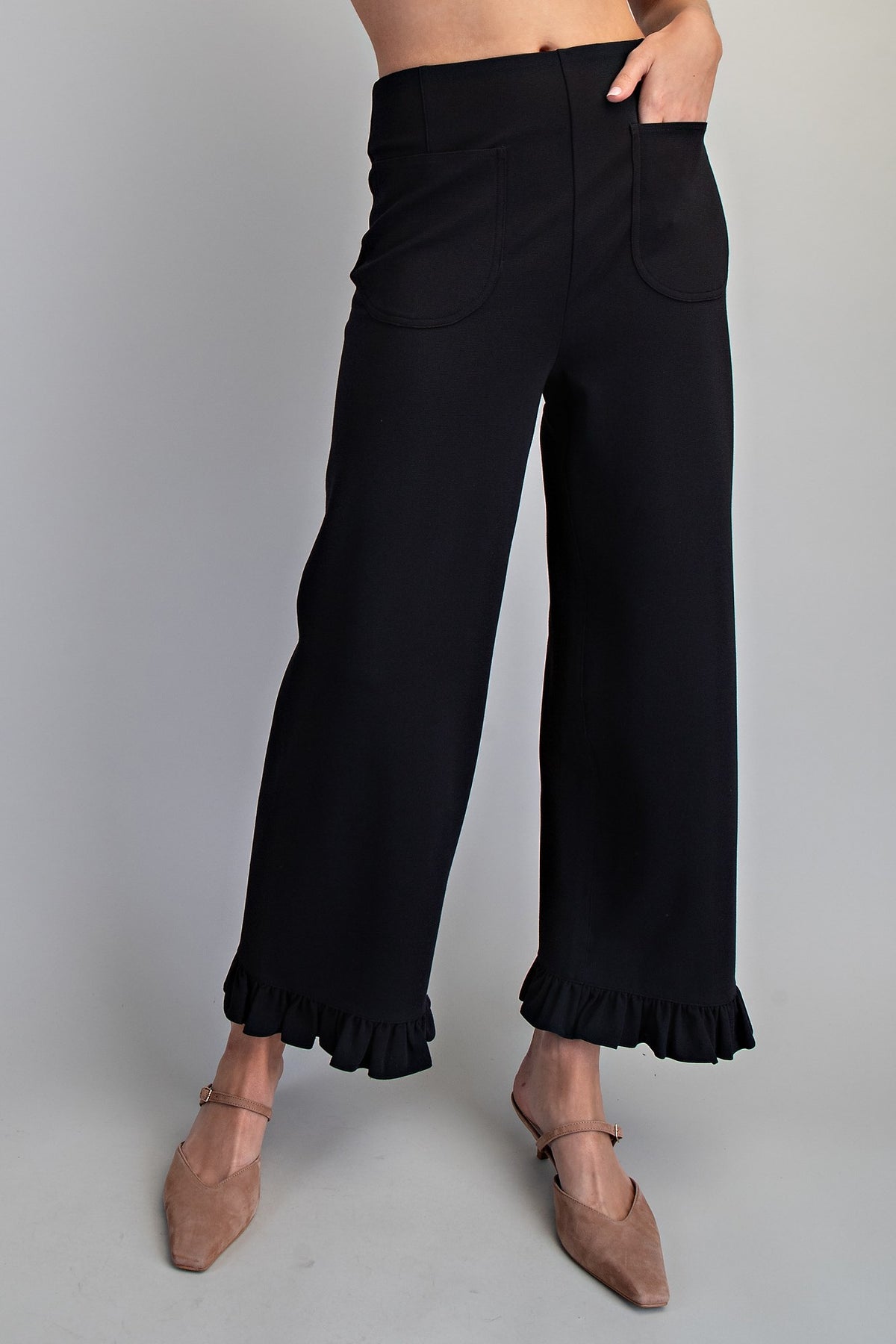 Straight Leg Ruffled Hem Pants