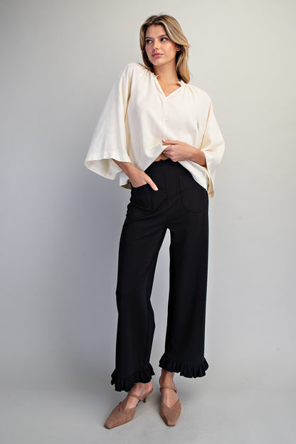 Straight Leg Ruffled Hem Pants