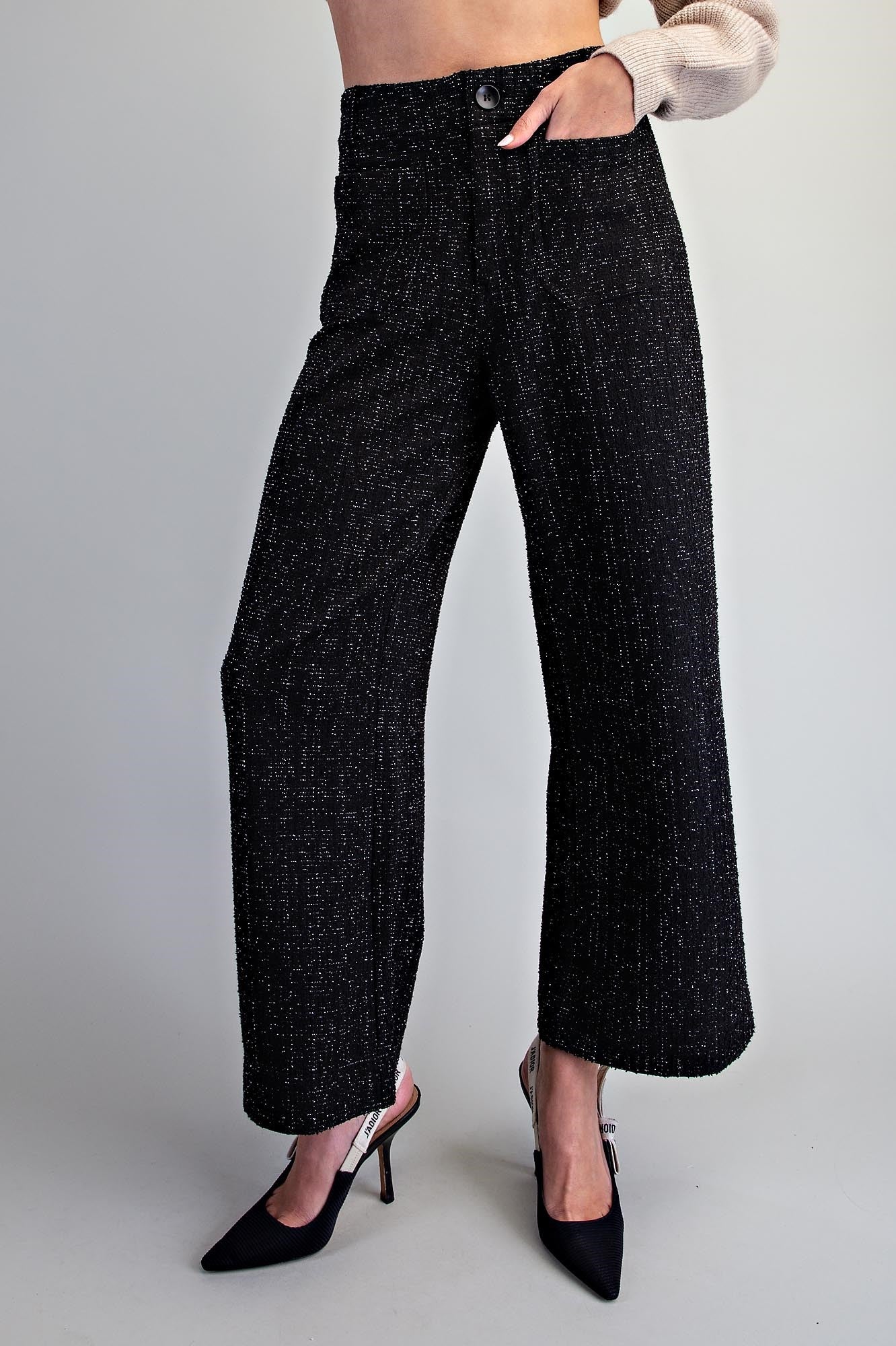 Tweed Patch Pocket Wide Leg Pants
