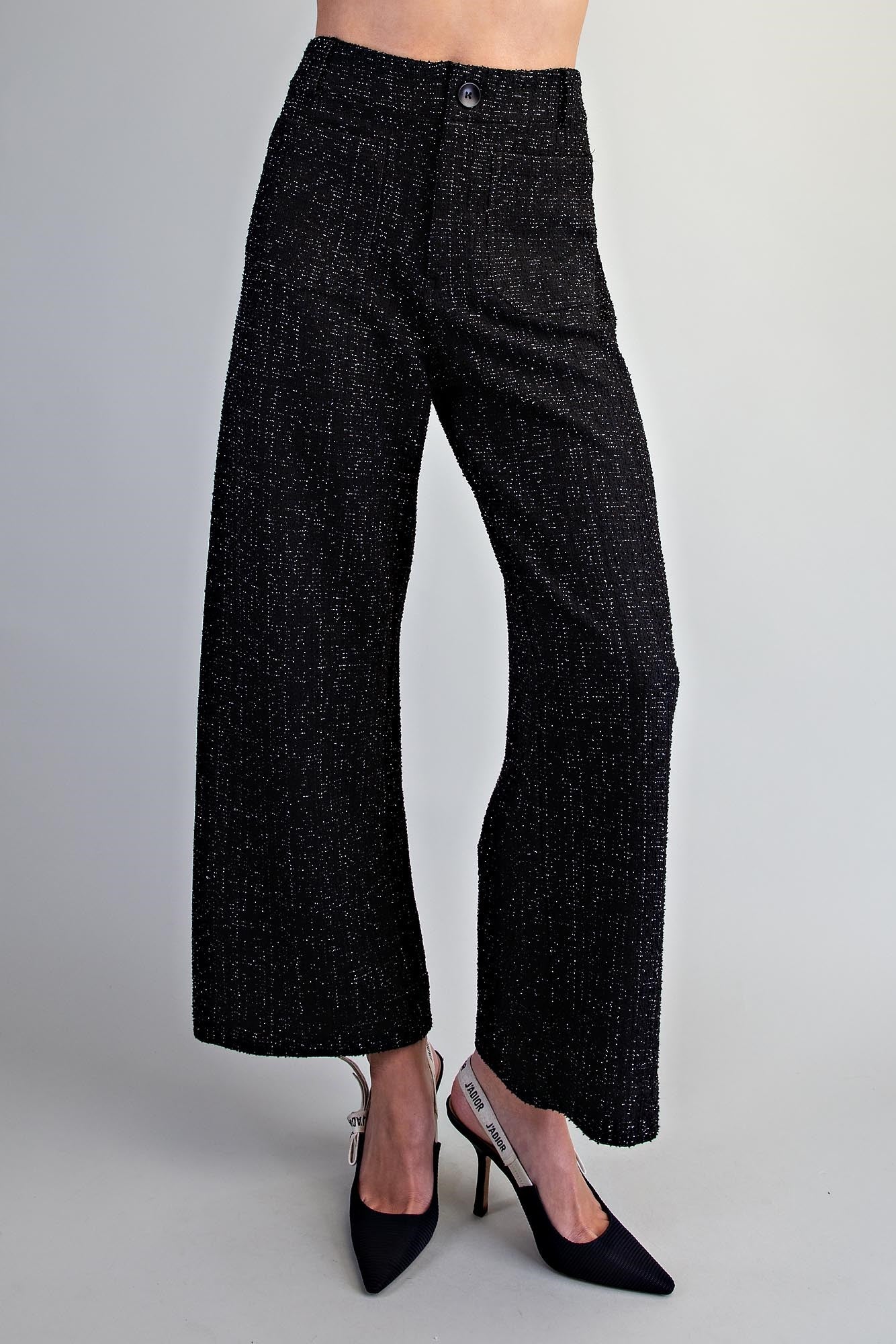 Tweed Patch Pocket Wide Leg Pants