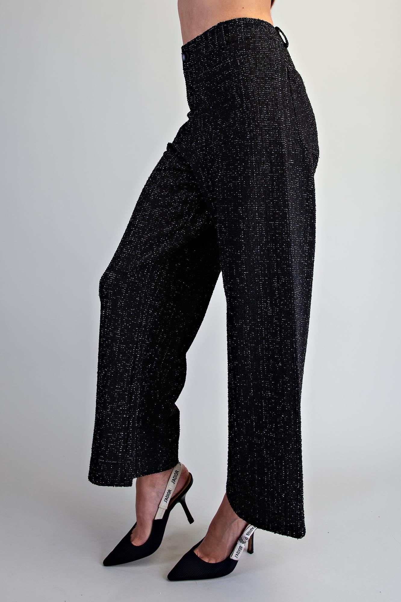 Tweed Patch Pocket Wide Leg Pants