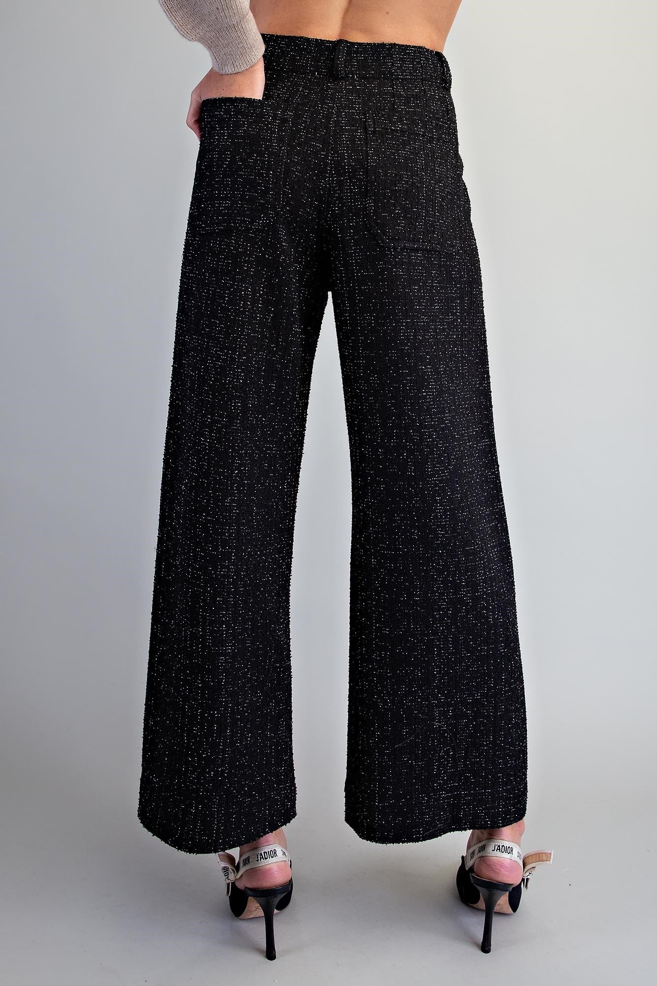 Tweed Patch Pocket Wide Leg Pants