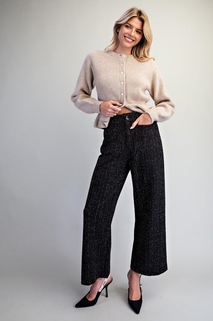 Tweed Patch Pocket Wide Leg Pants