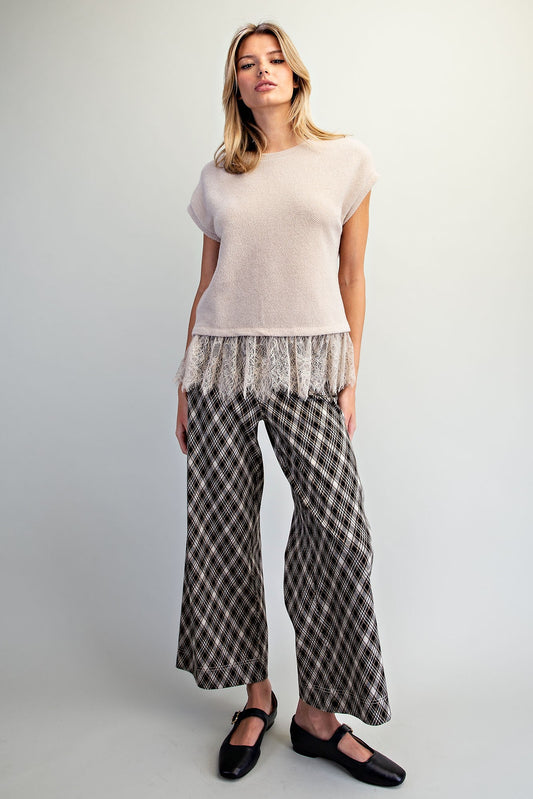 Lace Trim Textured Knit Top
