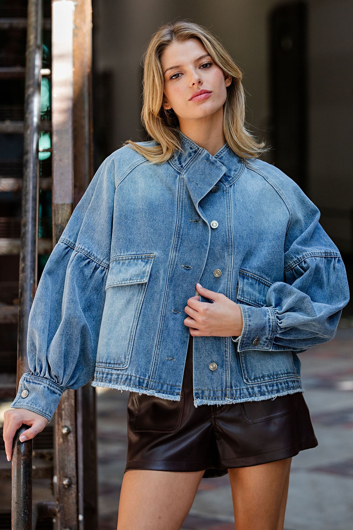 Mineral Washed Balloon Sleeve Denim Jacket ✨