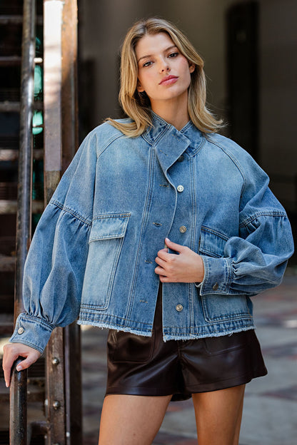 Mineral Washed Balloon Sleeve Denim Jacket ✨