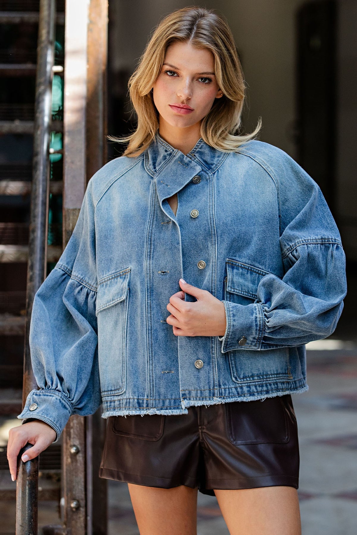 Mineral Washed Balloon Sleeve Denim Jacket ✨