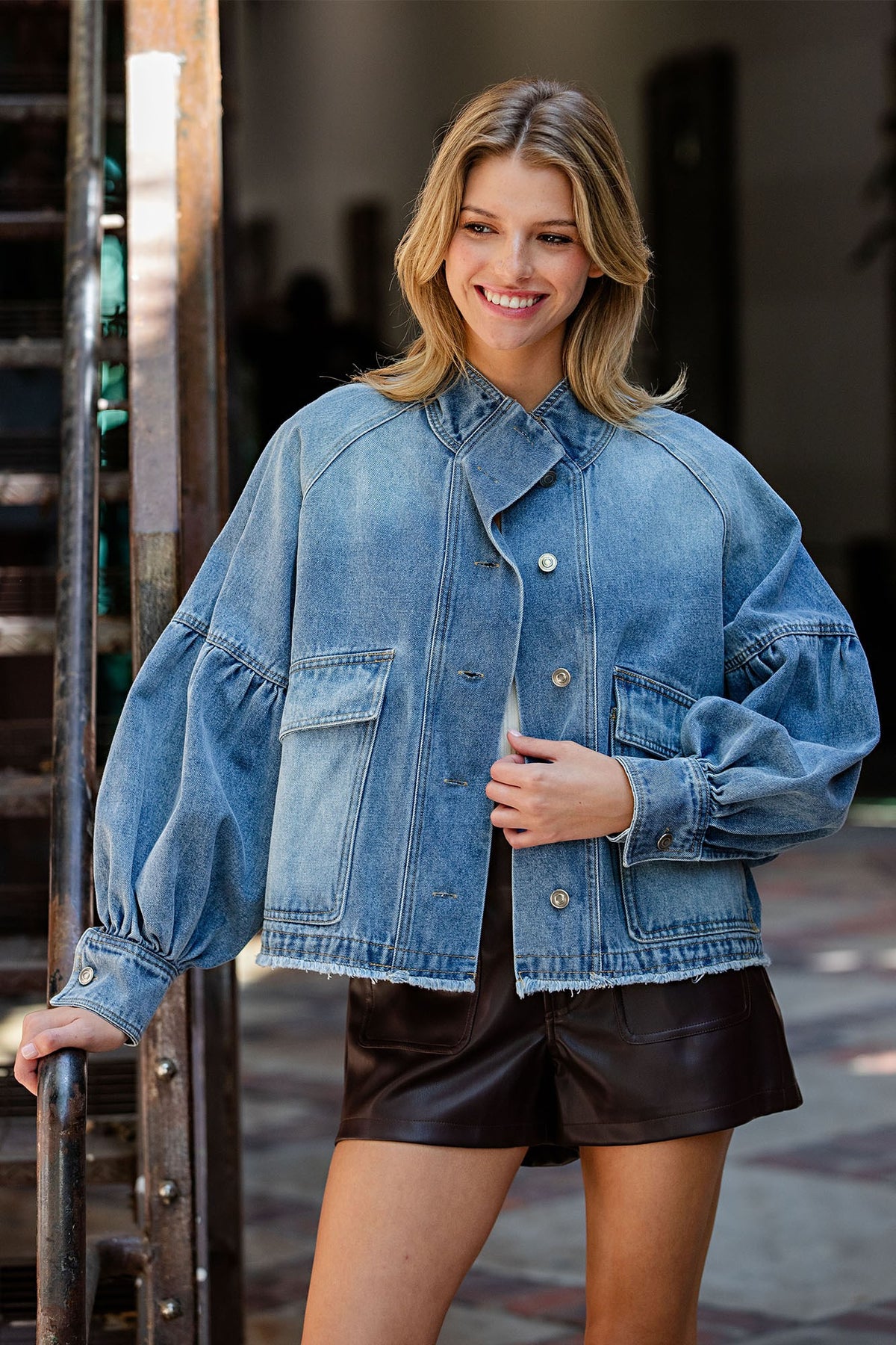 Mineral Washed Balloon Sleeve Denim Jacket ✨