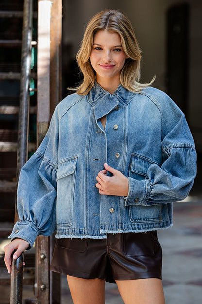 Mineral Washed Balloon Sleeve Denim Jacket ✨