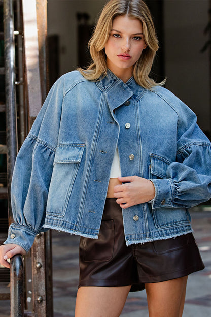 Mineral Washed Balloon Sleeve Denim Jacket ✨