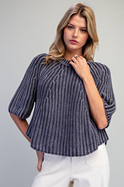 Ribbed Knit Short Sleeve Sweater