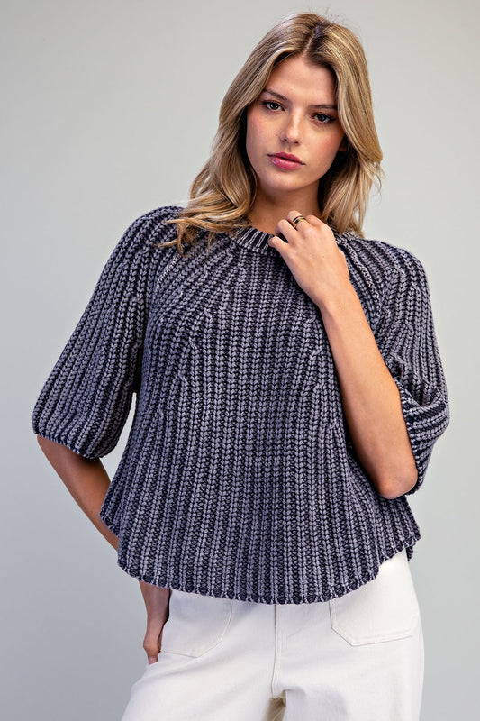 Ribbed Knit Short Sleeve Sweater