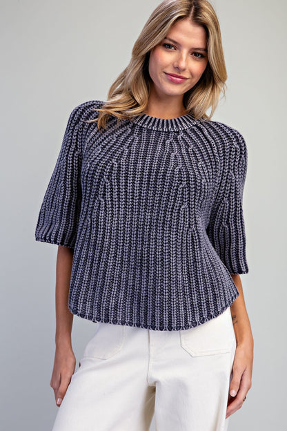Ribbed Knit Short Sleeve Sweater