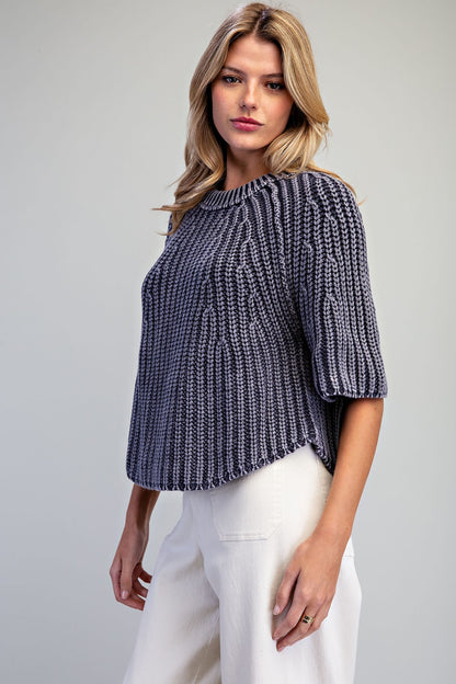 Ribbed Knit Short Sleeve Sweater