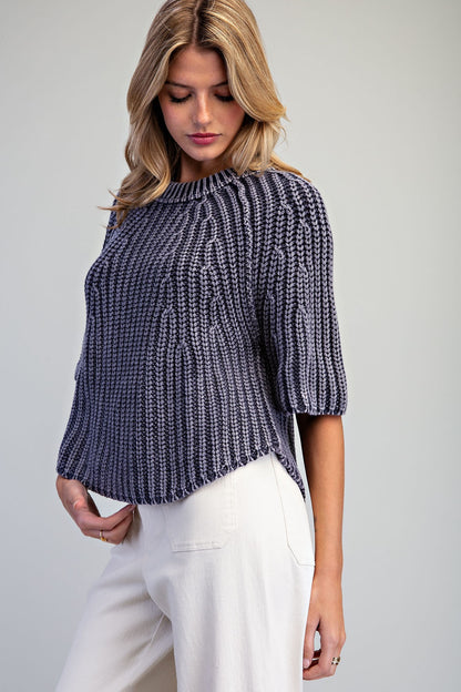 Ribbed Knit Short Sleeve Sweater