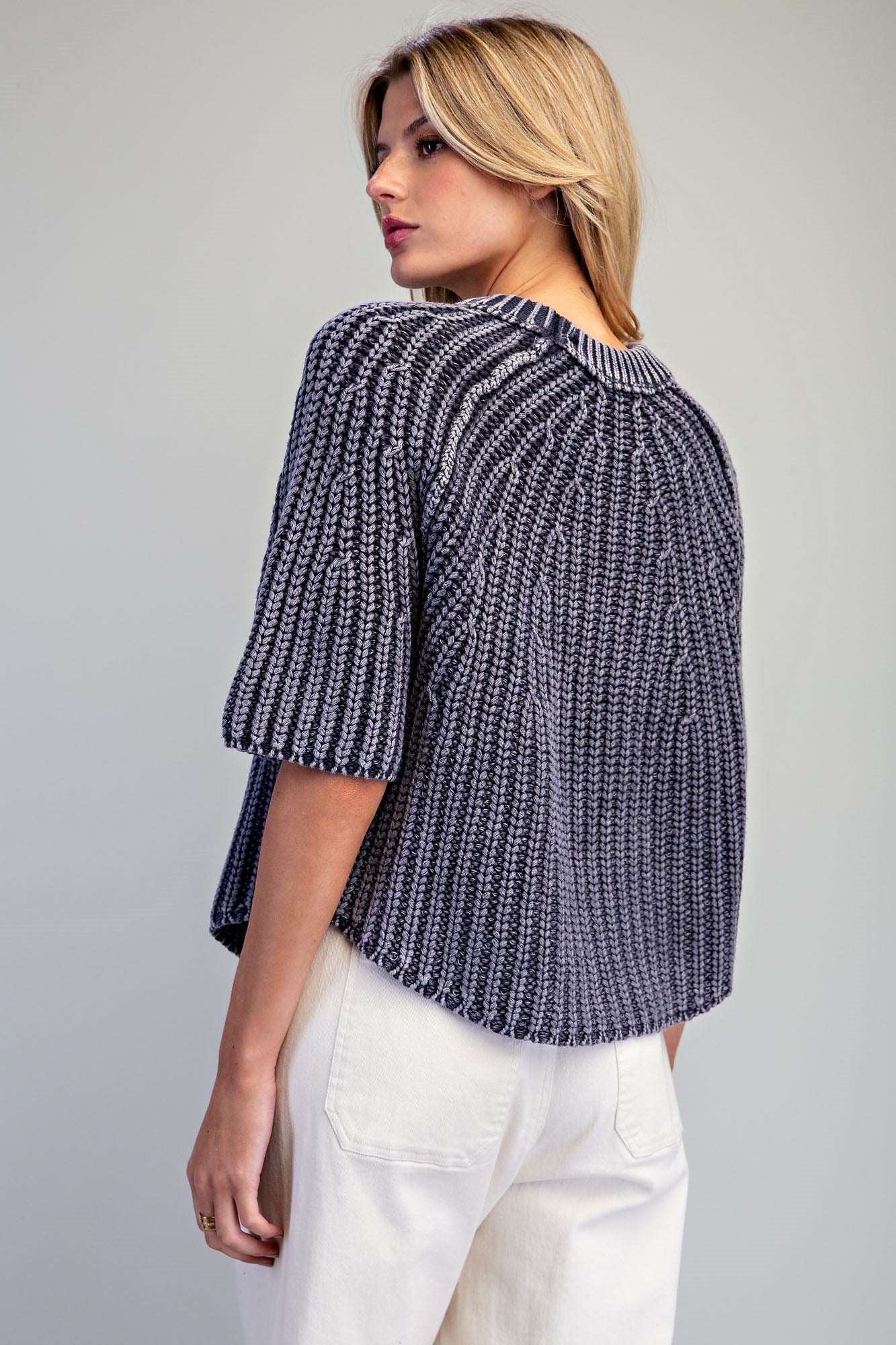 Ribbed Knit Short Sleeve Sweater