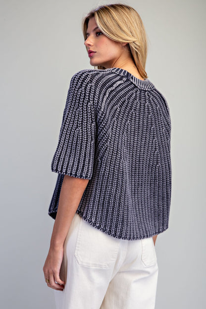 Ribbed Knit Short Sleeve Sweater