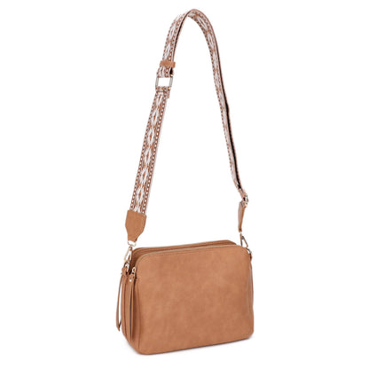 Mila 3 Compartment Crossbody Bag With Guitar Strap