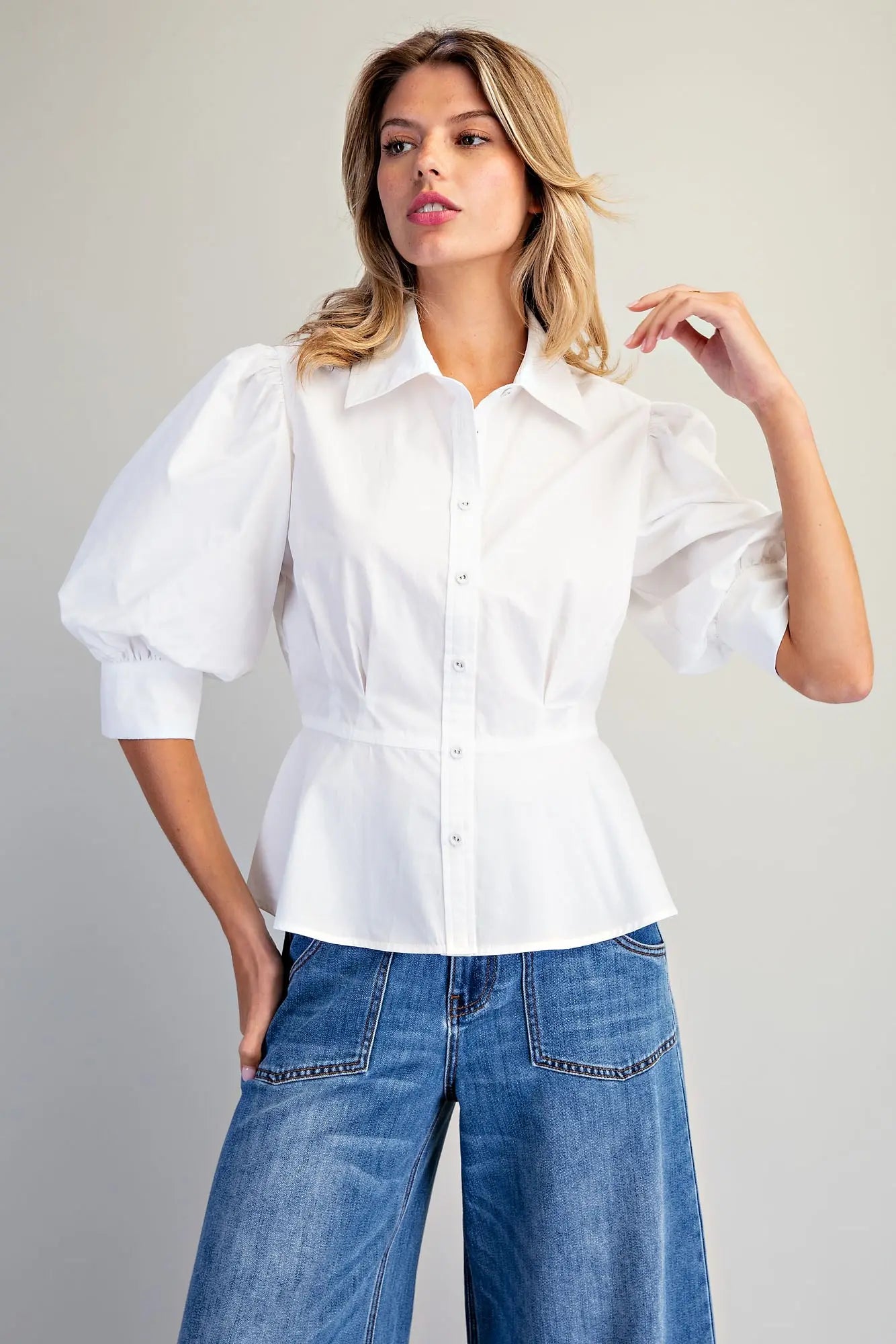 Flared Peplum Hem Blouse