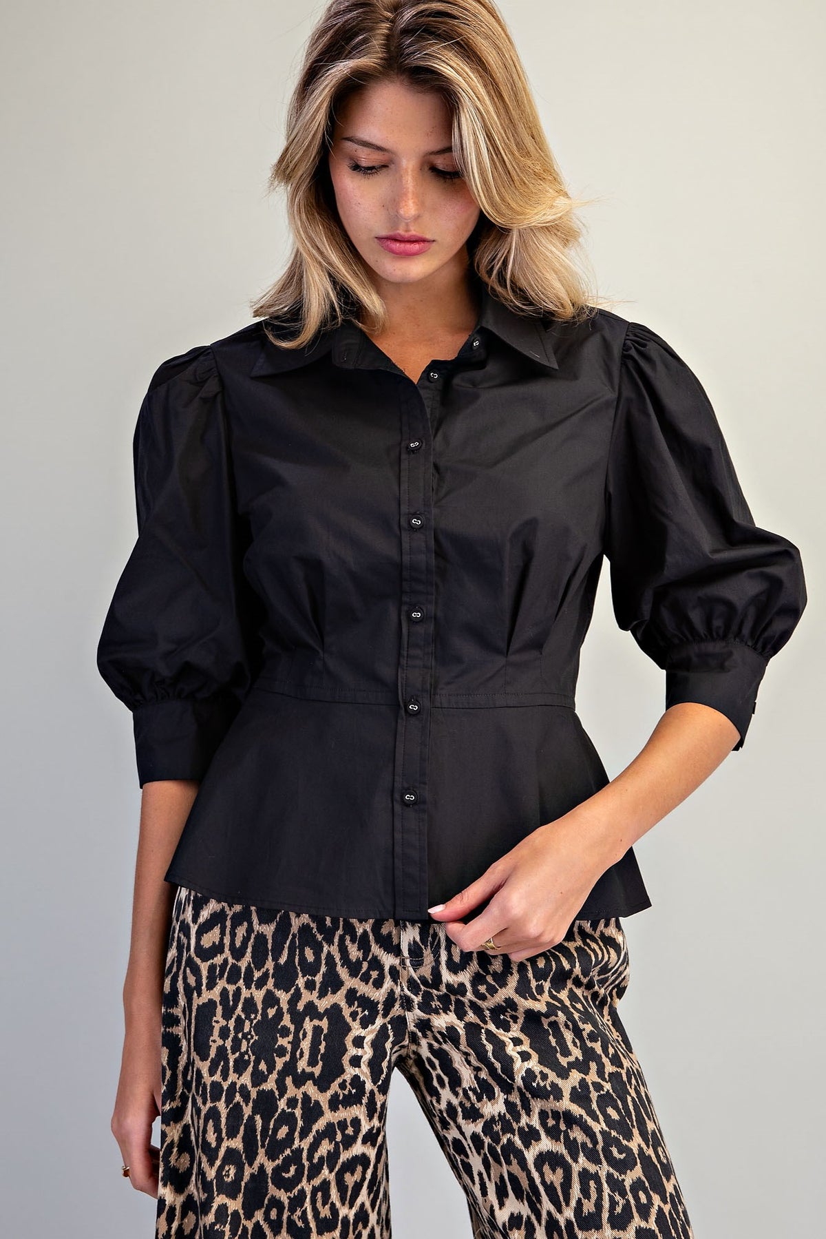 Flared Peplum Hem Blouse