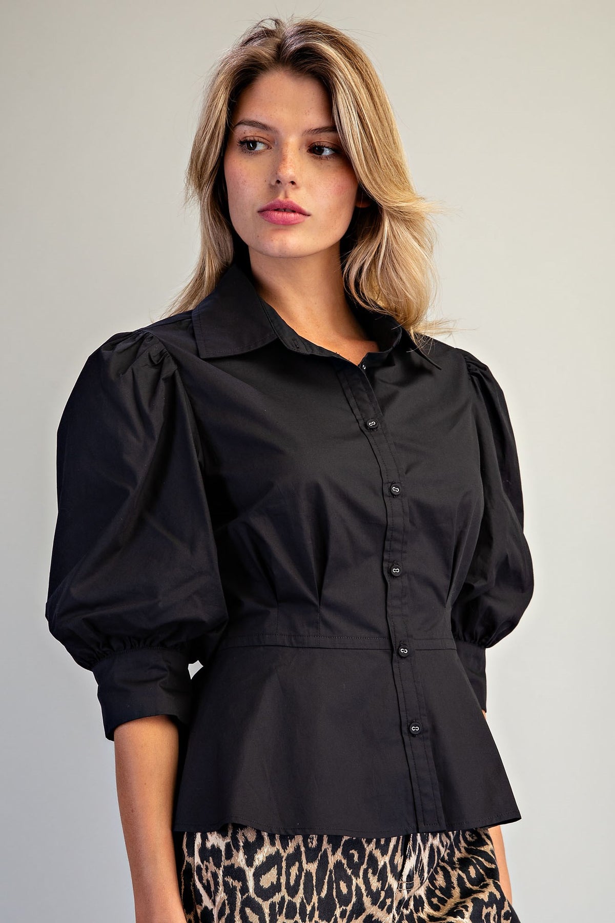 Flared Peplum Hem Blouse