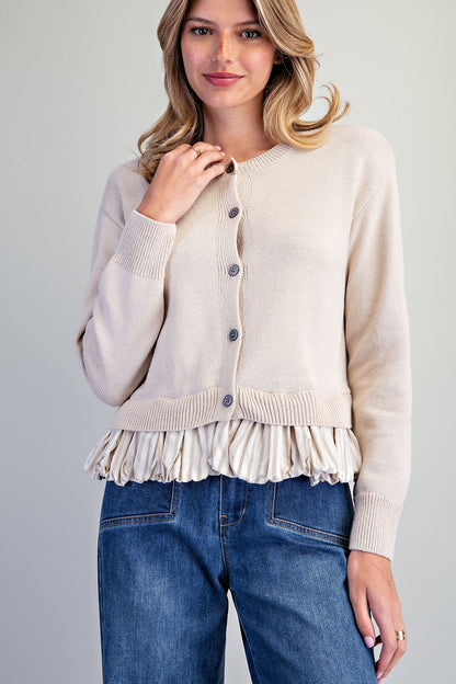 Button Down Striped Hem Cardigan