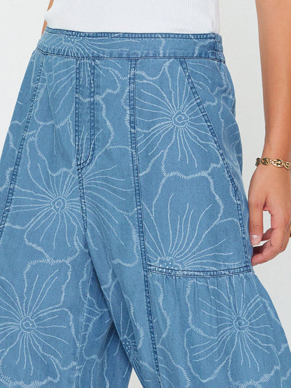 Floral Chambray Wide Leg Pants