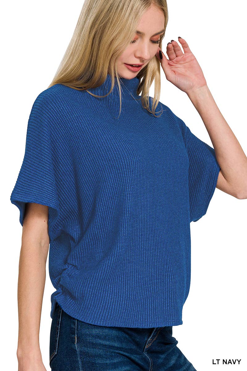 Mock Neck Side Shirred Sweater