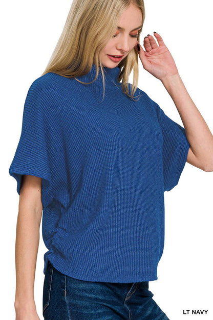 Mock Neck Side Shirred Sweater