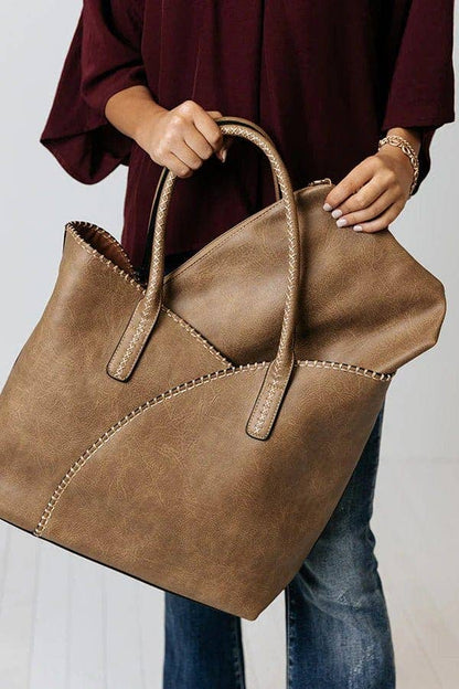 Stitch Trim Detail Shoulder/Tote Set Bag