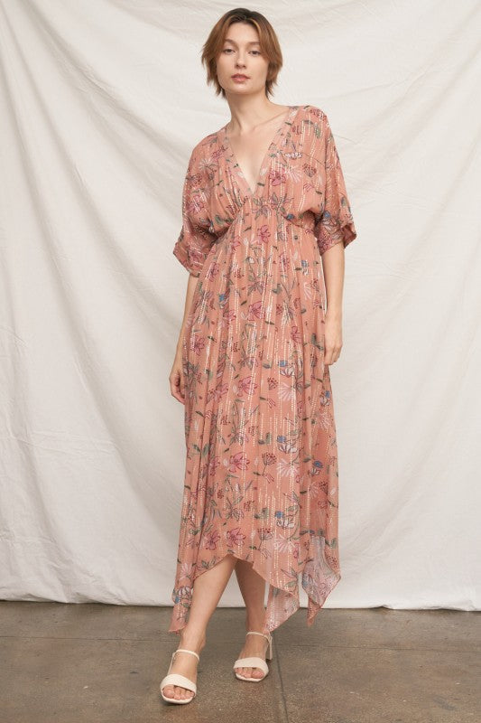 Floral Print V-Neck Midi