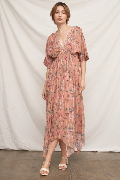 Floral Print V-Neck Midi