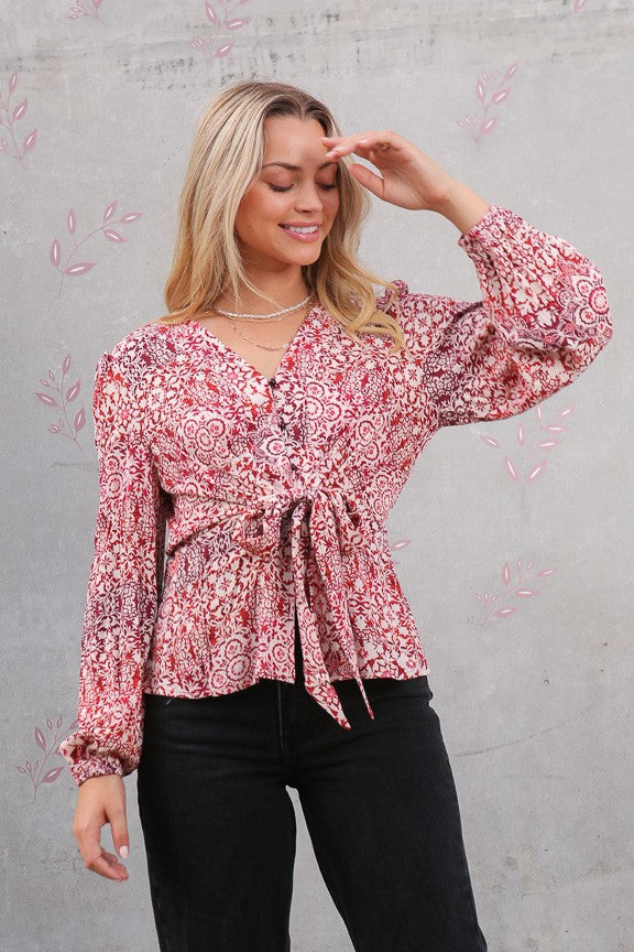 Boho Long Sleeve Self Tie Top