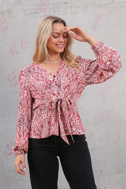 Boho Long Sleeve Self Tie Top