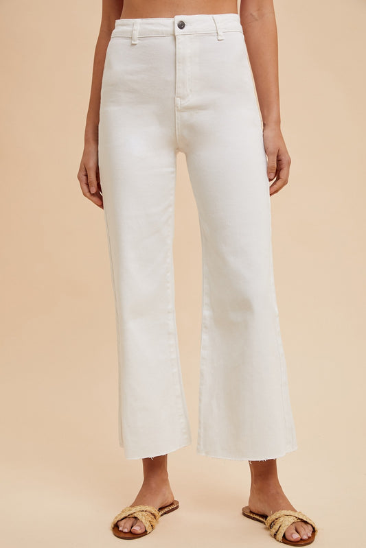 Stretch Wide Leg White Cropped Denim Pant
