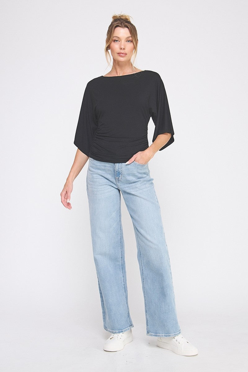 Double Knit Angel Sleeve Cinch Side Top