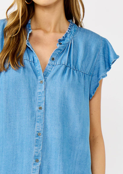 Tencel Flutter Sleeve Button-Down Top
