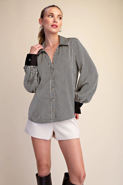 Stripe V-Neck Button Down