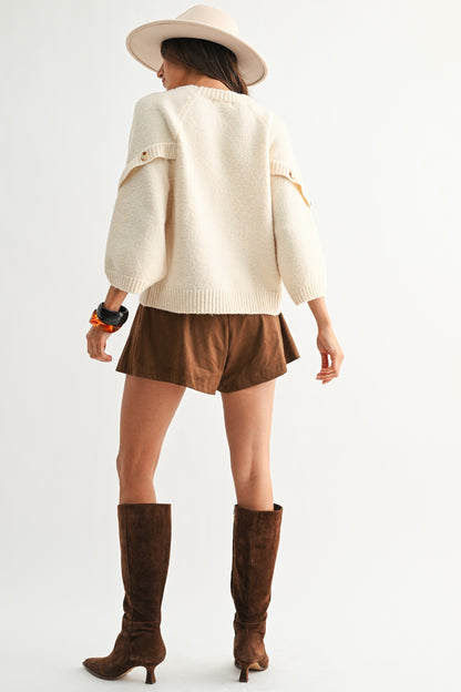 Button Sleeve Knit Pullover