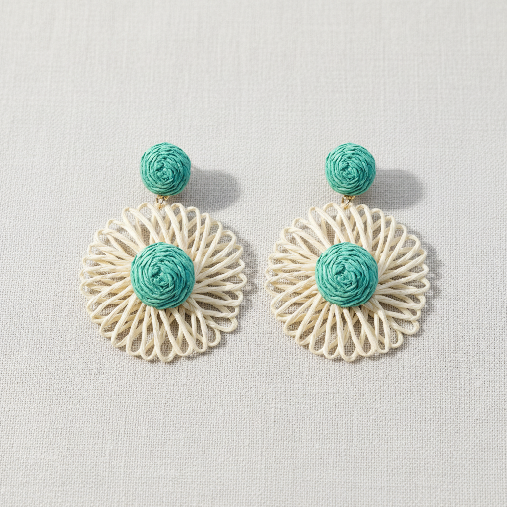 Bohemian Raffia Flower Drop Earrings
