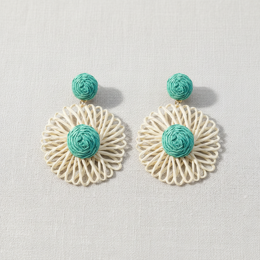 Bohemian Raffia Flower Drop Earrings