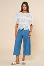 Floral Eyelet Short Bell Sleeve Top