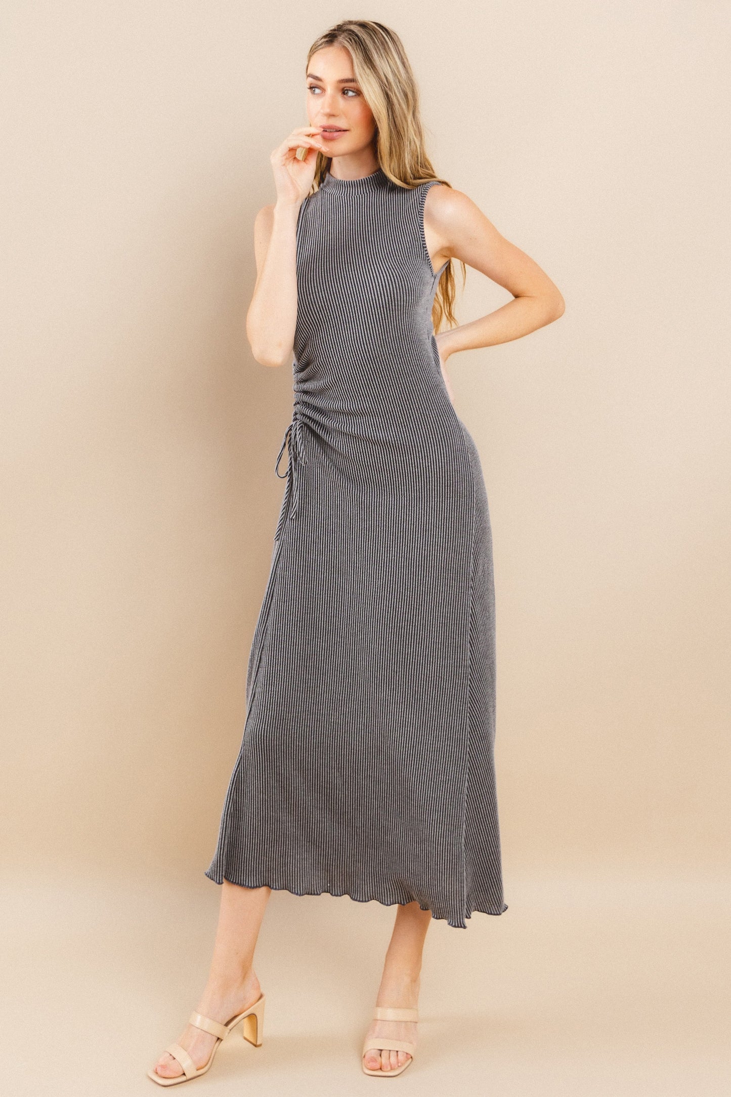 Ribbed Mock Neck Knit Maxi Dress