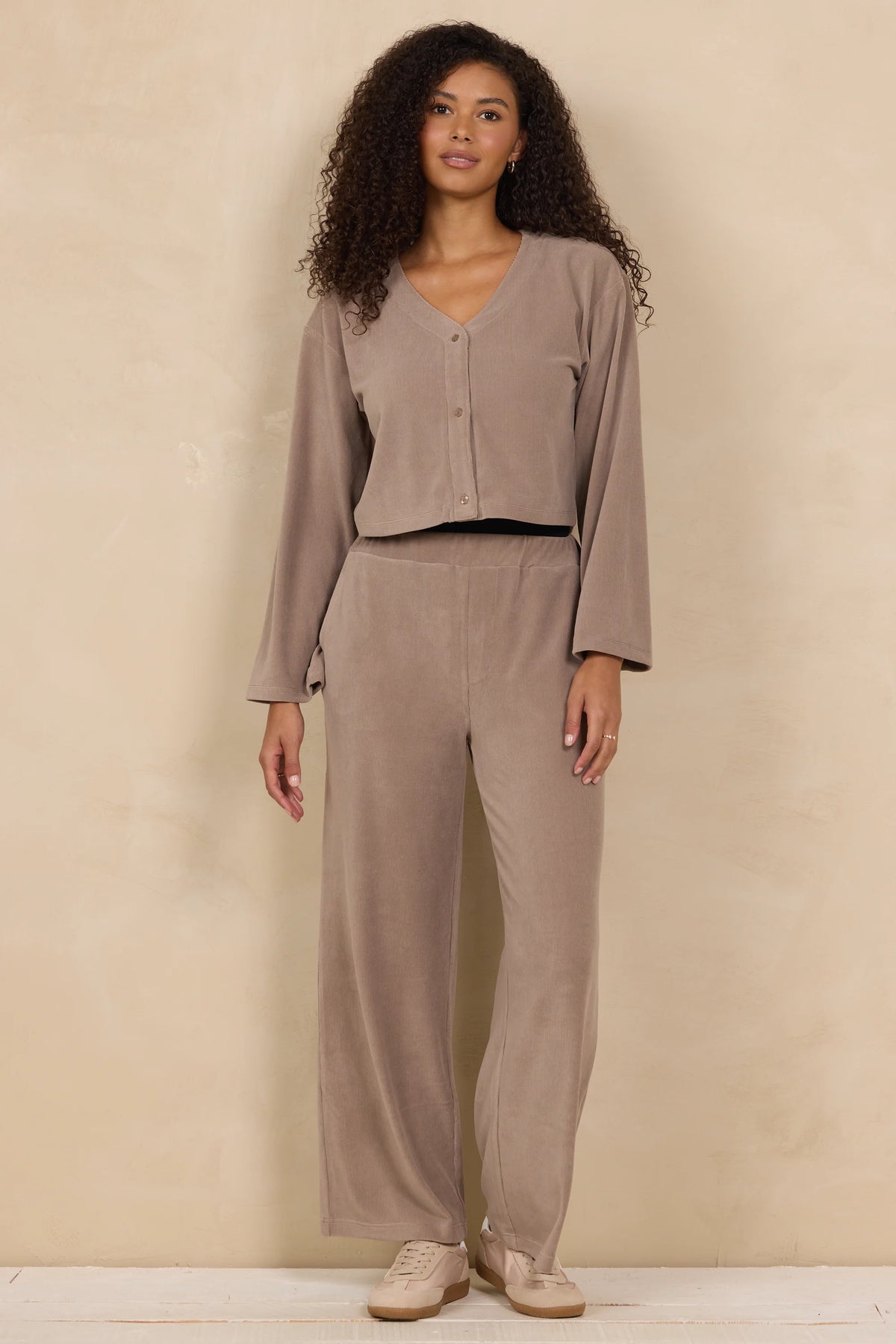 Luxe Cord Cardigan Set in Cocoa