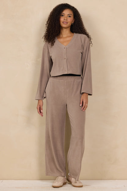 Luxe Cord Cardigan Set in Cocoa